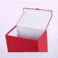 Custom red flip gift packaging box with ribbons